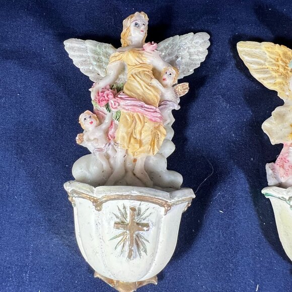 Set Of 4 Vintage Magnetic Angel Holy Water Font With Children & Cross Details - Picture 3 of 6